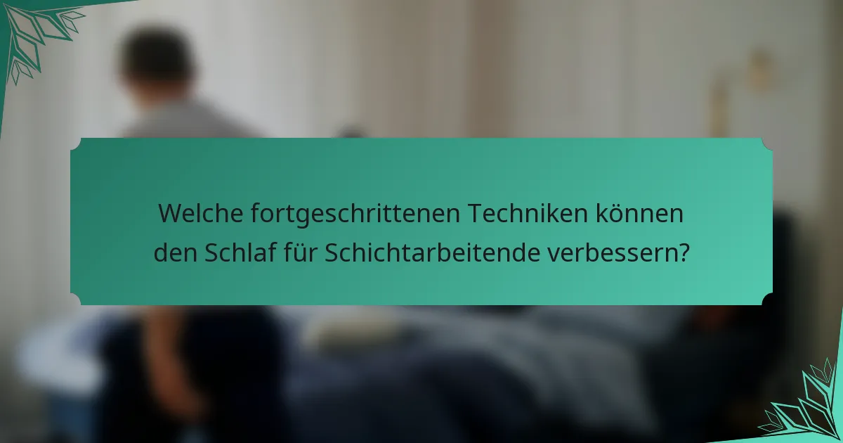 Welche fortgeschrittenen Techniken können den Schlaf für Schichtarbeitende verbessern?